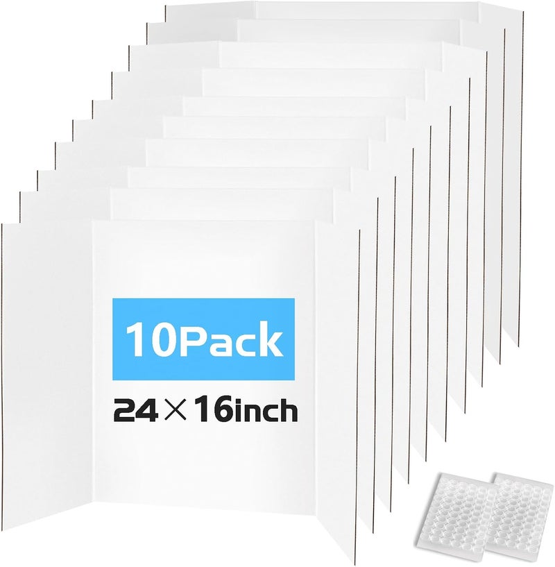 Doubleggs Trifold Poster Board 24"x16", 10 Pack Small Corrugated Boards for School Projects, Science Fairs, Office Presentations - Image 1